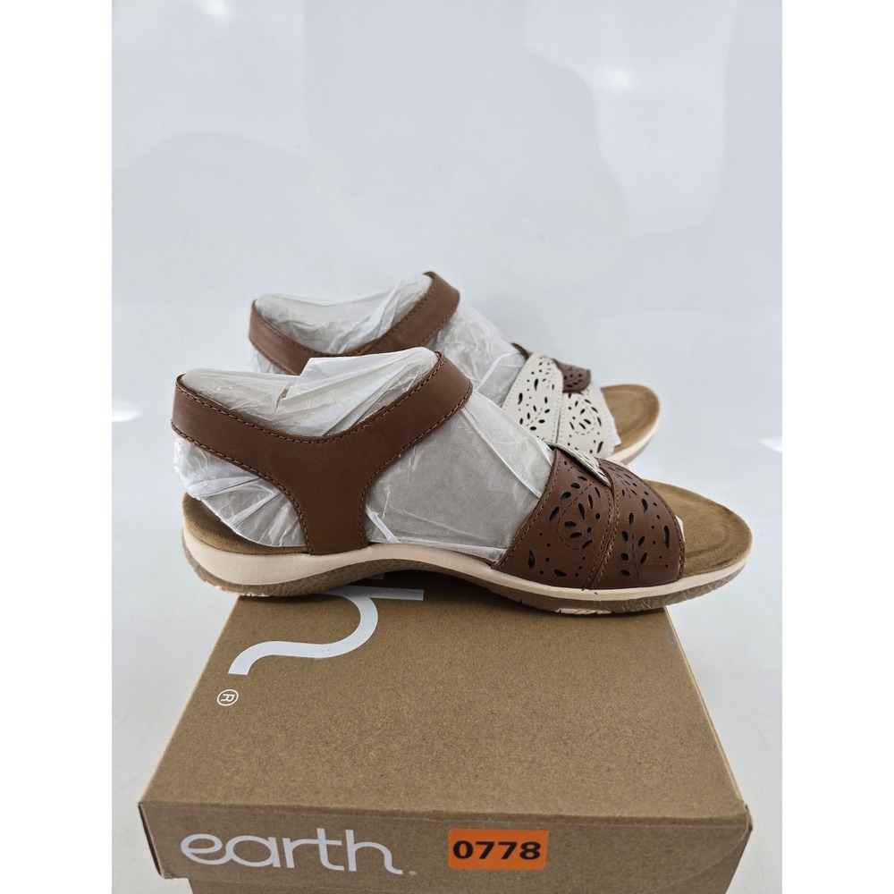 Earth Origins Sylo Sandals Womens 7 Brown Laser Cut Hook Loop Straps - New - Picture 8 of 9